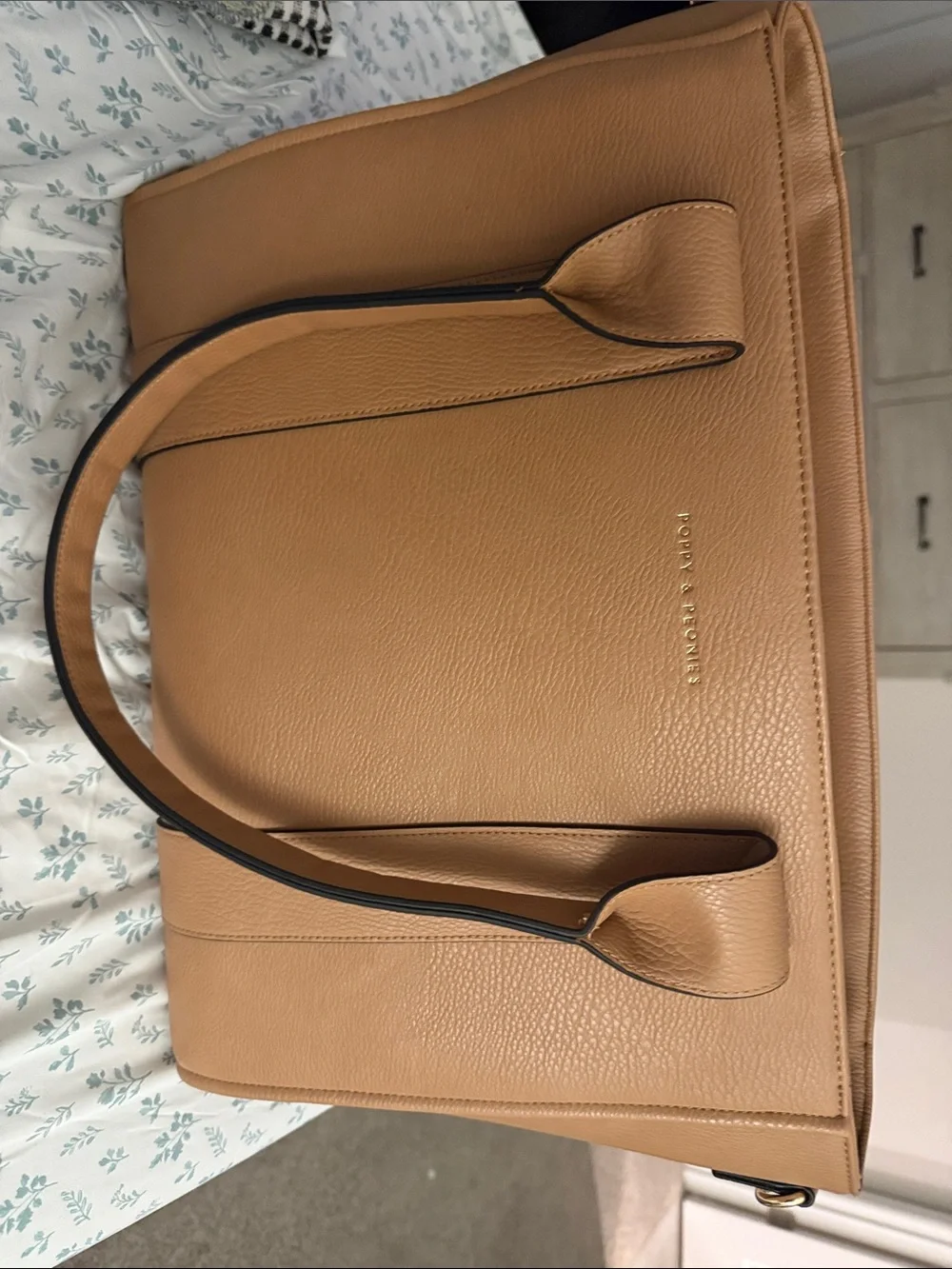 Poppy & Peonies Camel/Tan Pebbled Leather Tote - Picture 1 of 4
